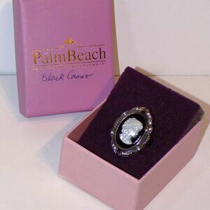 IOB Palm Beach by SETA  Size 9 Cameo Ring 925, Onyx, Crystal, Mother of Pearl